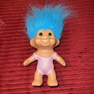 1991 TNT Troll Doll Blue Teal Hair & Pink ballerina Outfit Vintage Troll Toy